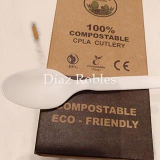 Cucharita Postre 100% Compostable. Paquete 100/u. - Imagen 1