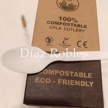 Cucharita Postre 100% Compostable. Paquete 100/u. - Imagen 1